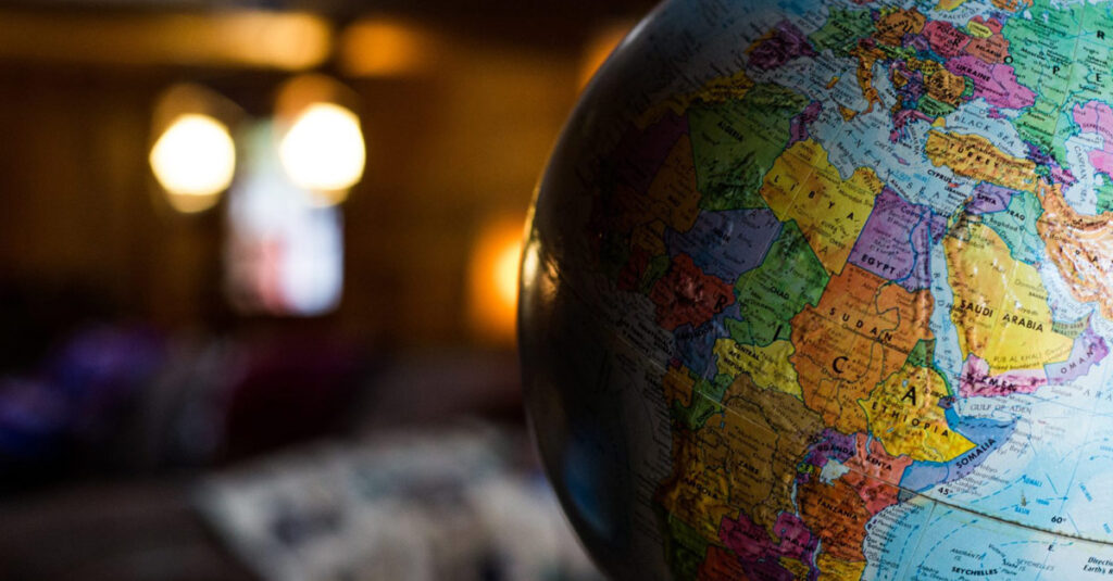 In a table with a worldmap