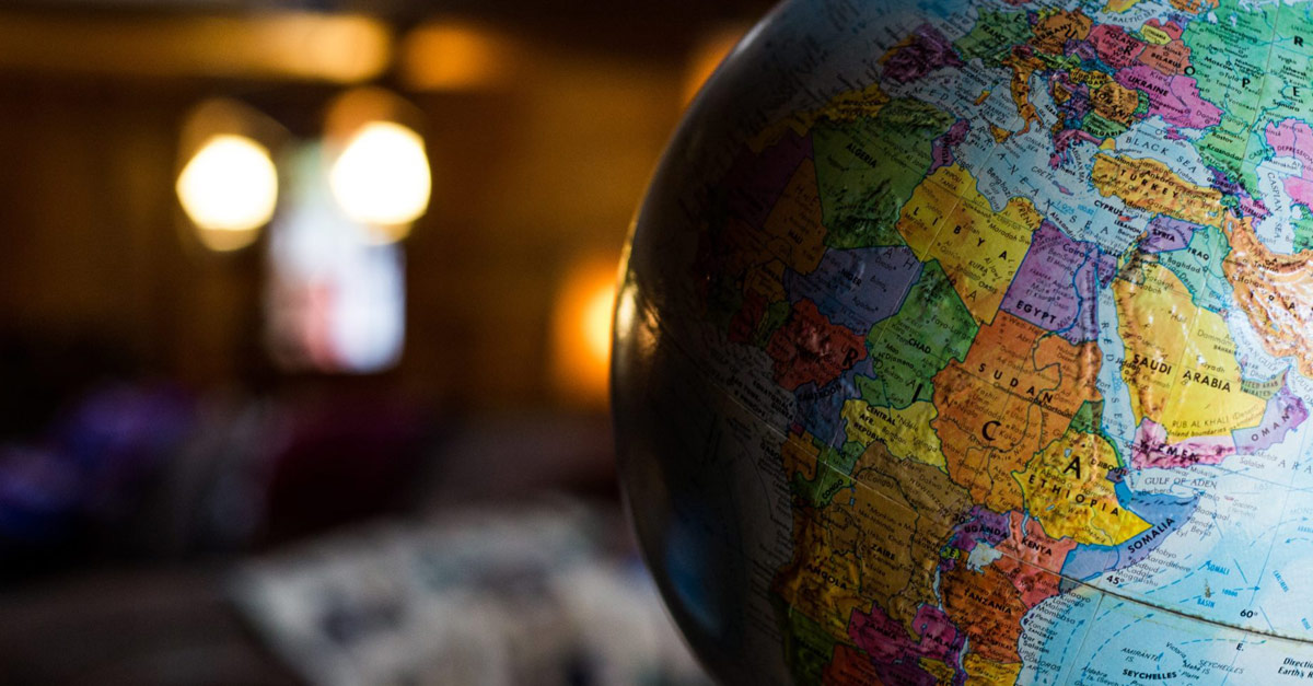 In a table with a worldmap